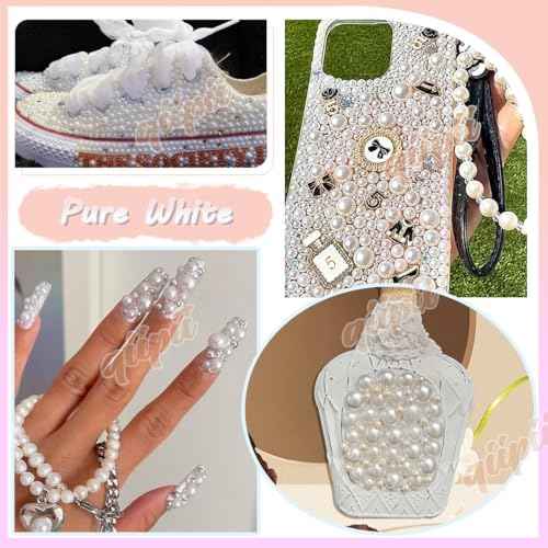 51g White Half Pearls for Crafting 4mm 5mm 6mm 8mm 10mm Mix Sizes Pure White Flatback Round Beads Charms for Nails Face Eyes Makeup Tumblers Bottles DIY Crafts Bedazzling Clothes Shoes Phones