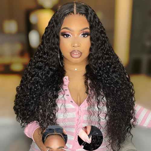 7x5 Deep Wave Lace Front Wigs Human Hair Drawstring Wear and Go Glueless Wigs Human Hair Pre Plucked Pre Cut 200 Density Curly Lace Front Wig for Women Beginner Friendly Glueless Deep Wave Wig 18 Inch