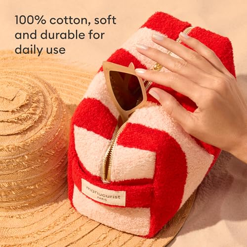 Manucurist Pink and Red Striped Terry Pouch ? Women¡¯s Travel Toiletry Bag ? Makeup Bag ? Vanity Case ? 100% Cotton ? Practical Handle & Zipper Closure - Travel Essentials