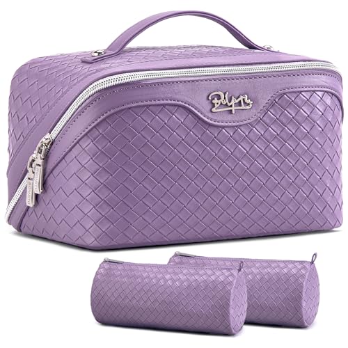 BOYATU 3-Piece Travel Makeup Bag Set - Large Capacity Vegan Leather