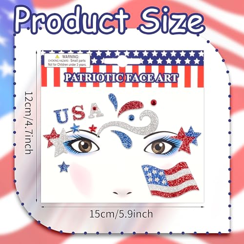USA Flag Face Gems - Self-Adhesive Patriotic Stickers (2PCS)