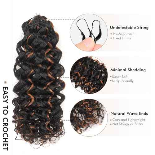 ToyoTress Kinky Curly Crochet Human Hair - 10 Inch 50G Feather-Line Invisible Knotless Crochet Human Hair For Black Women Brown Highlight Braiding Hair (10 Inch, P1B/30-50G)