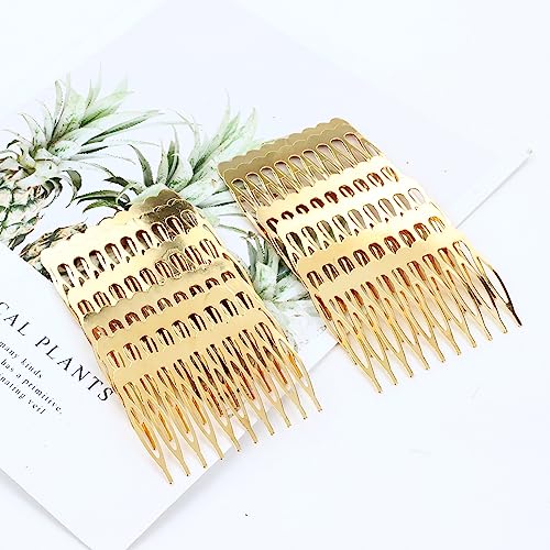 Cinaci 30pcs Small Plain Blank DIY Craft Gold Metal Hair Side Combs Slides with 10 Teeth Wedding Bridal Veil Combs Headpieces French Twist Bun Hair Clips for Women Flower Girls Brides (Gold-30 Pack)