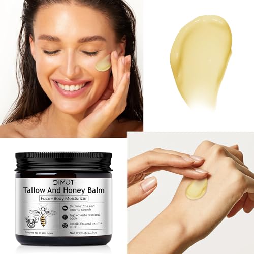 Beef Tallow Honey for Skin, Rich Hydrating Butter Honey Cream - Intense Moisture for Dry & Sensitive Skin - Nourishing Day & Night Face & Body Cream, Nourish and Soothe Dry Skin