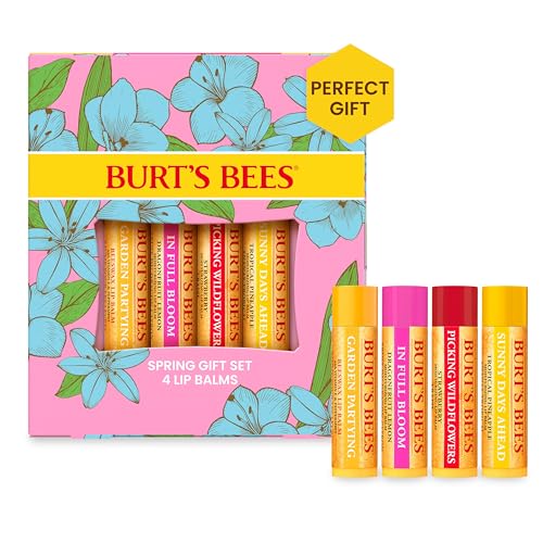 Burt's Bees Gifts Ideas - In Full Bloom Lip Balm Set, Original Beeswax, Dragonfruit Lemon, Tropical Pineapple & Strawberry, Natural Origin Lip Treatment, 4 Tubes, 0.15 oz.