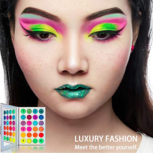 Afflano Neon UV Glow Eyeshadow Palette - 24 Pressed Glitter Colors