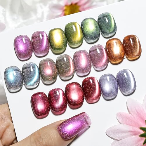 JODSONE Cat Eye Gel Nail Polish Set - 10 Colors with Base & Top Coat