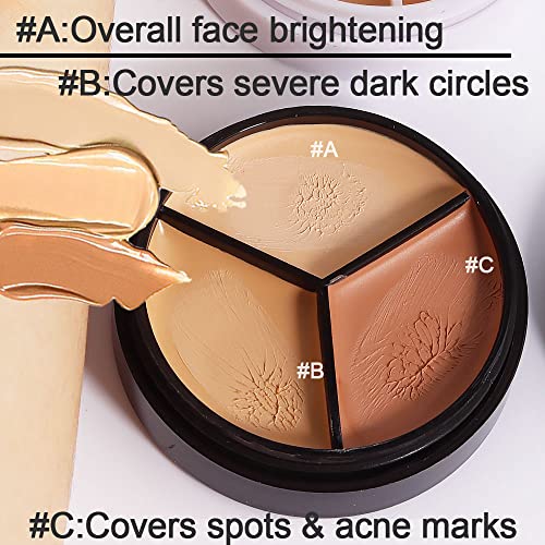 KARNAR 2-Pack Tri-Color Face Concealer Palette with Brush for Under Eye & Face