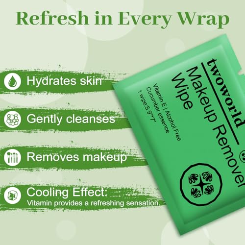 Travel Cucumber Scent Makeup Remover Wipes - Pack of 50 Individually Wrapped