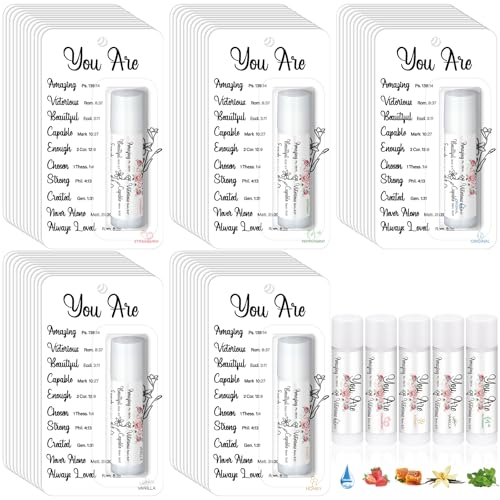 50 Pack Christian Gifts Bulk for Women Men Religious Lip Balms Bulk Church Party Favors Christmas Party Gifts Stocking Stuffers Bible Verse Study Supplies for Employee Staff Coworker