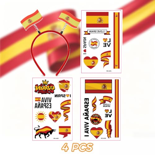 Spain Flag Headband & Tattoo Set - 4 Piece Party Pack