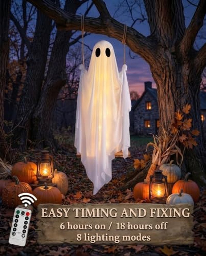 5FT LED Light-Up Halloween Ghost Swing with Remote Control