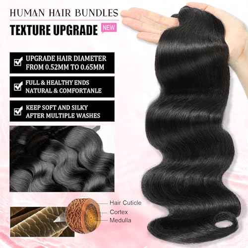 DMKEEP Body Wave Bundles Human Hair 14 14 14 Inch 12A Human Hair Bundles 100% Unprocessed Brazilian Raw Virgin Hair 3 Pcs Quick Weave Human Hair Extensions Natural Color