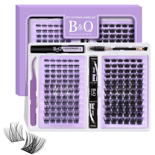 Lash Extension Kit 144 pcs Eyelash Extension Kit B54+B55 8-18mm Mixed Lash Clusters Kit Individual Lashes Kit Wispy with Lash Glue and Remover Applications Eyelash Kit (B54+B55, Kit)