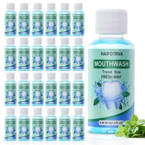 100 Pcs Mini Mouthwash Travel Size Bulk,Blue Portable Mint Flavor Mini Mouthwash Individual 35ml/1.2oz On The Go Mouth Wash Small Bottle for Travel,Office,Toiletry Kits