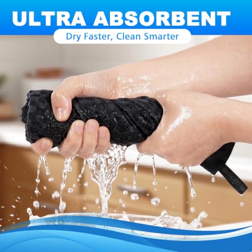 100% Cotton Washcloths 12x12 Inch 6 Pack Black
