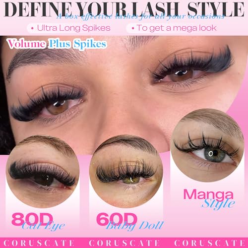 CORUSCATE 60D 80D Spike Lash Clusters 10-21mm Volume Eyelash Extensions