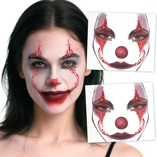 Halloween Face Gems Rhinestone Tattoos - 2 Sheets Clown