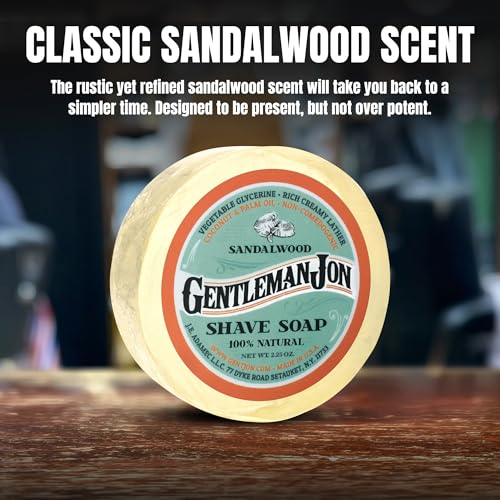 Gentleman Jon Sandalwood Shaving Soap - 2.25oz Premium Men's Wet Shave Puck