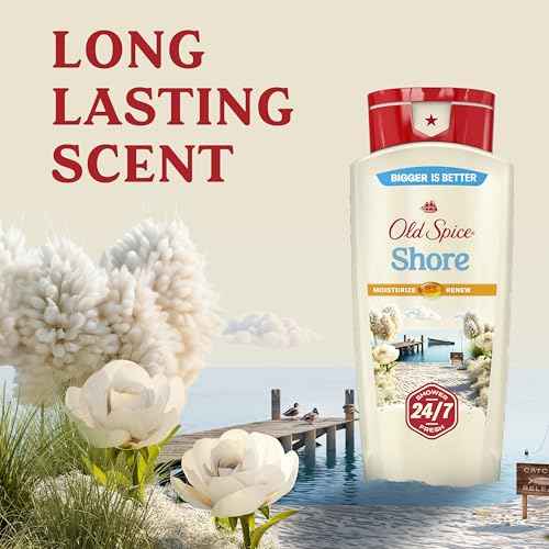 Old Spice Cleansing Body Wash for Men, 24/7 Shower Fresh with Lasting Scent, Moisturize & Renew, Gentle on Skin, Vitamin B3, Shore with Clean Cotton & Jasmine Scent, 18 oz