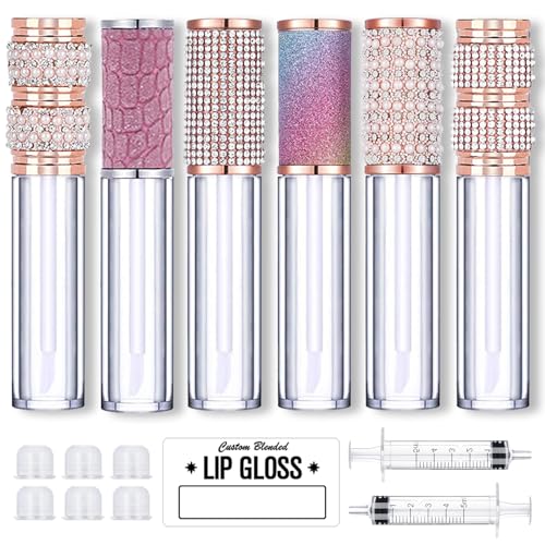 AMORIX 6pcs 5ml Empty Lip Gloss Tubes with Rhinestone Wands