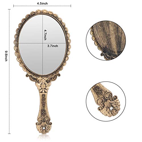 YUSONG Vintage Handheld Makeup Mirror 2 Pack Bronze Vanity Mirrors