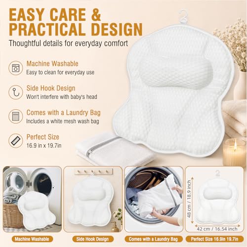 Ergonomic Bath Pillow with 5D Air Mesh & Suction Cups