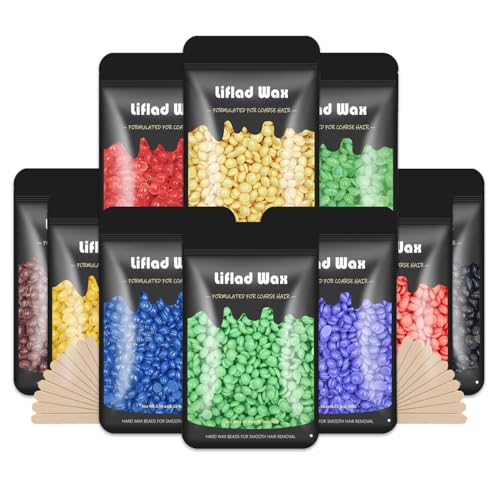 Hard Wax Beads for Coarse Hair Removal - 2.2 lb, 10 Pack Depilatory Wax Beans with Spatulas for Face, Eyebrow, Back, Chest, Bikini Areas, Legs - Refills for Any Wax Warmer