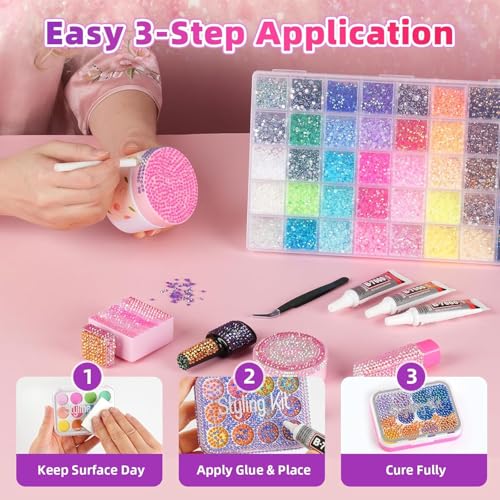 40000 Pcs Multicolor 3mm Resin Rhinestones Kit with Glue