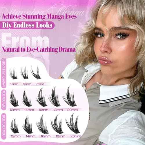 Manga Lash Clusters Kit Fairy Eyelash Clusters with Spikes Wispy Lash Extension Kit D Curve Cluster Eyelash Extensions 12-20mm Eyelash Extension Kit with Bottom Lashes by Lanflower
