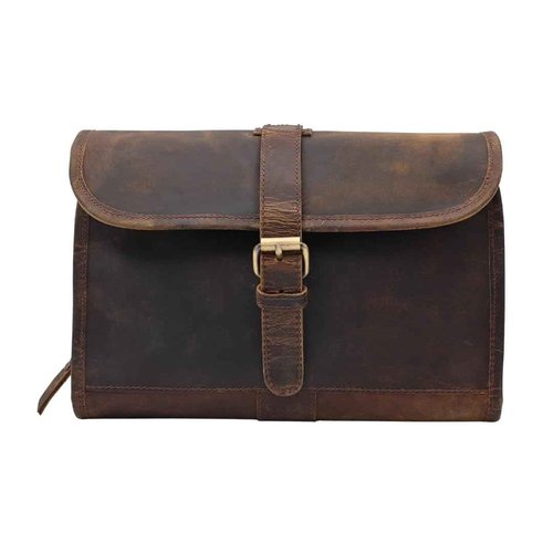 Autentico Leather Genuine Buffalo Leather Hanging Toiletry Bag with Waterproof Lining for Men & Women Handcrafted Vintage Distressed Brownn Leather Dopp Kit, Travelling Kit (Dark Brown)