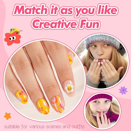 Misssix Old Colorful Flower Kids Press On Nails with Glue - 78 Pcs, Safe & Easy DIY Nail Art