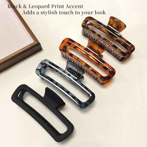 5 Inch Large Unbreakable Hair Claw Clips, No Slip Matte & Glossy Not Easy to Break Square Clip for Women Thick Long Curly Hair, 4 Pack