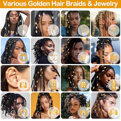 320pcs Gold Hair Jewelry Set for Braids, Locs & Dreadlocks