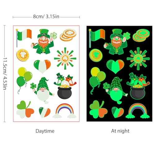 12 Sheets Glow in The Dark St Patricks Temporary Tattoos for Irish St. Patricks Day Luminous Party Shamrock Decorations Favors Goodie Bag Fillers Tattoo Stickers for Adult Q1003