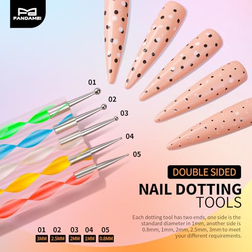 Fandamei Nail Art Tool Set - 15 Brushes, 5 Dotting Pens & Press-On Stands