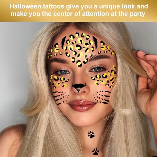 Leopard Print Temporary Face Tattoos with Glitter - Halloween Party