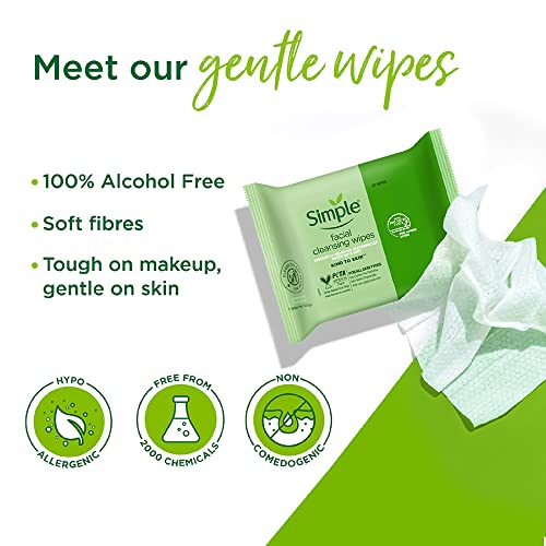 Simple Kind to Skin Cleansing Facial Wipes, 25 Count (Pack of 6)