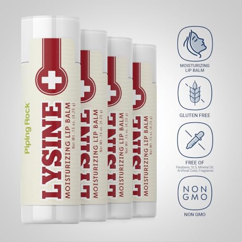 Piping Rock Lysine Lip Balm | 4 Pack | Moisturizing Ointment | Non-GMO and Gluten Free