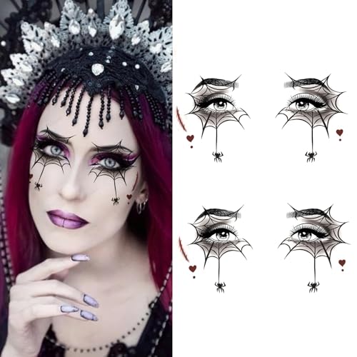 Halloween Face Makeup Tattoos Stickers, Horror Clown Demon Ghost Vampire Spider Web Eye Shadow Temporary Stickers Scary Fake Eyeshadow Tattoos for Halloween Carnival Day of Dead Party Decoration
