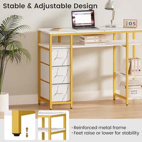 Marble Nail Desk with Storage, Power Outlet & 3 Drawers
