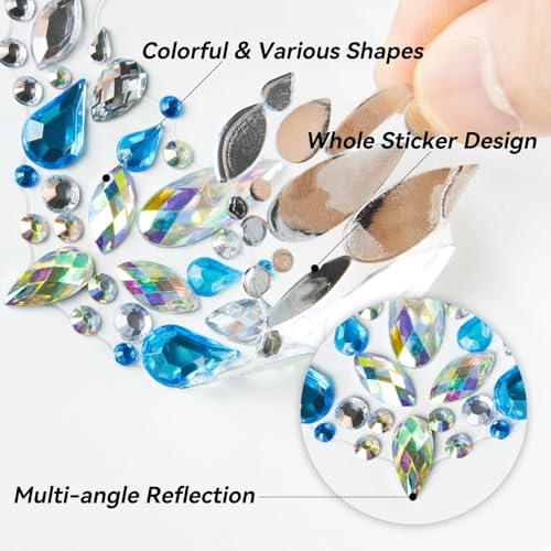 Face Gems Stickers 12 Sets - Body Glitter Rhinestones for Makeup