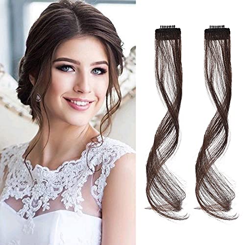 REECHO Long Side Air Bangs, Wavy Curly Clip in Bangs Front Side Bangs for Women Daily Use 2 PCS Set Long Temples-Dark Brown