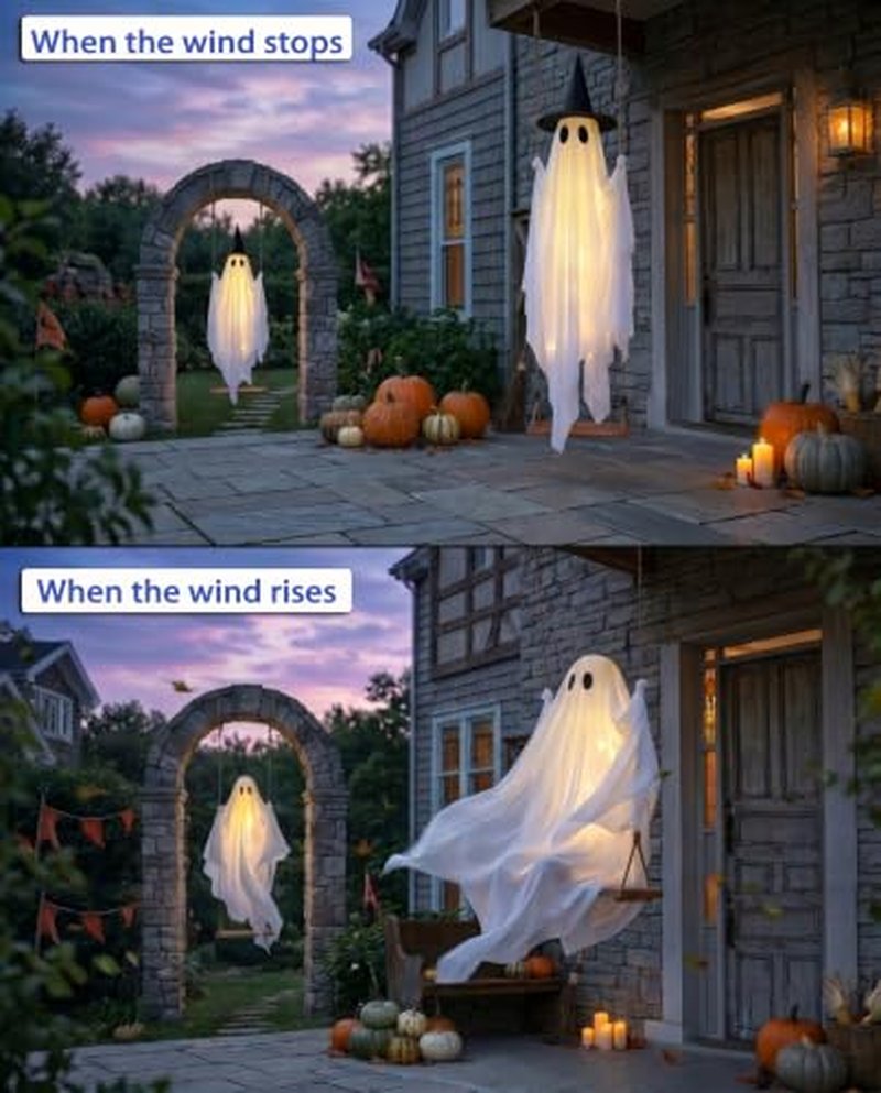 5FT LED Light-Up Halloween Ghost Swing with Remote Control
