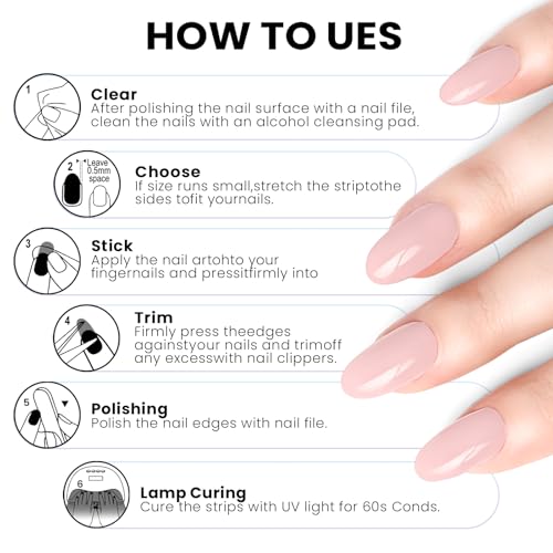 Oauee Alba White Pink Ombre Semi Cured Gel Nail Strips UV Light Required Salon Quality