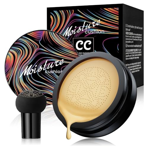 Mushroom Head Air Cushion CC Cream Strong Concealer, Face Makeup Cushion Foundation Long Lasting, Moisturizing BB Cream Makeup Base Primer Even Skin Tone for All (Natural, 3.21 Ounce (Pack of 1))