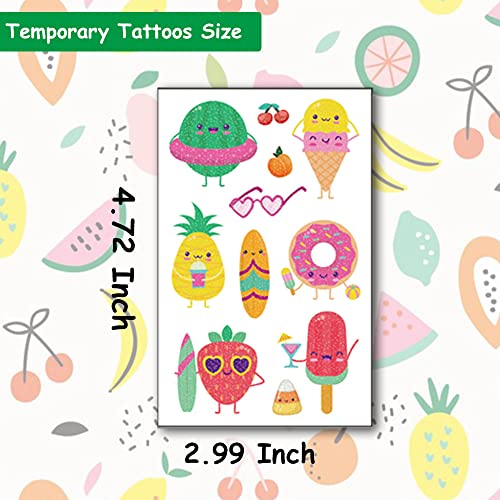 Glitter Fruit Temporary Tattoos for Kids - 100+ Cartoon Fruit Summer Tattoos for Girls Boys Birthday Party Supplies Favors