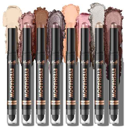 LANGMANNI 8Colors Dual-Ended Cream Eyeshadow Stick Set ? Silky Smooth, Waterproof & Transfer-Proof, Built-in Blender Brush, All-Day Matte & Shimmer Wear Eye Makeup(#A)
