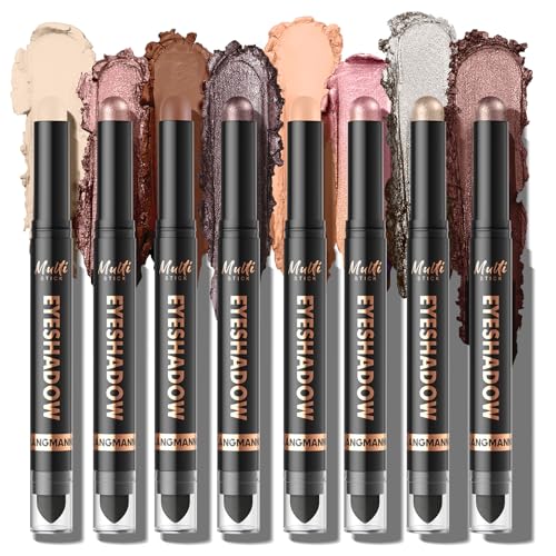 LANGMANNI 8-Color Dual-Ended Eyeshadow Stick Set with Blender Brush