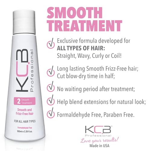 KCB Professional Brazilian Keratin Hair Treatment Kit - Smooths Frizz & Straightens Hair, 3.38 Fl oz